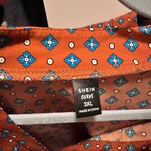 SHEIN Curve 3XL Orange Blue Patterned Top